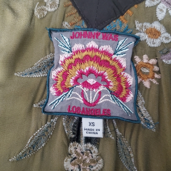 Johnny Was Serafina green Velvet silk floral embroidered kaftan tunic dress XS - Picture 13 of 16